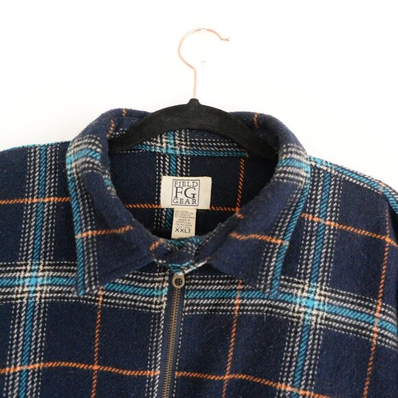 Vintage '90S Field Gear Navy Teal Checker Pattern 40% Wool Quarter Zip Sweater - Picture 11 of 13